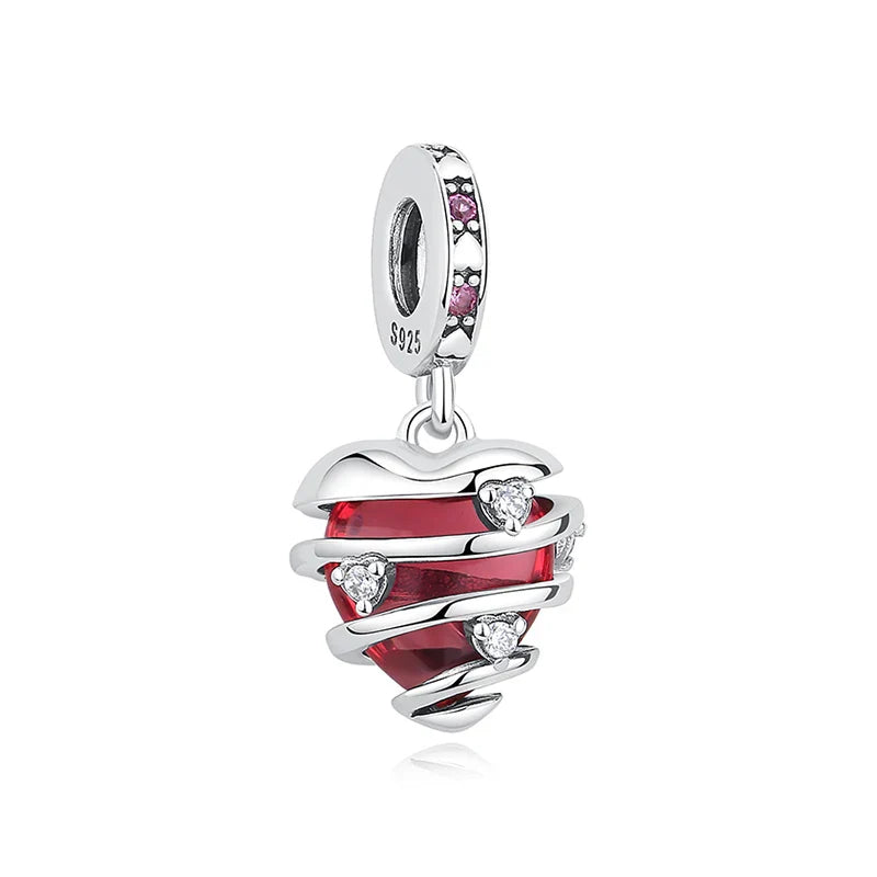 Original 925 Sterling Silver Charms Love Heart Turtle Murano Glass Pendant Beads Fit Pan Bracelet Necklace Jewelry For Women
