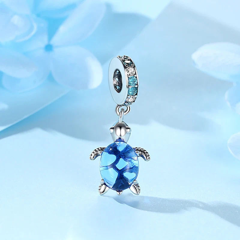 Original 925 Sterling Silver Charms Love Heart Turtle Murano Glass Pendant Beads Fit Pan Bracelet Necklace Jewelry For Women