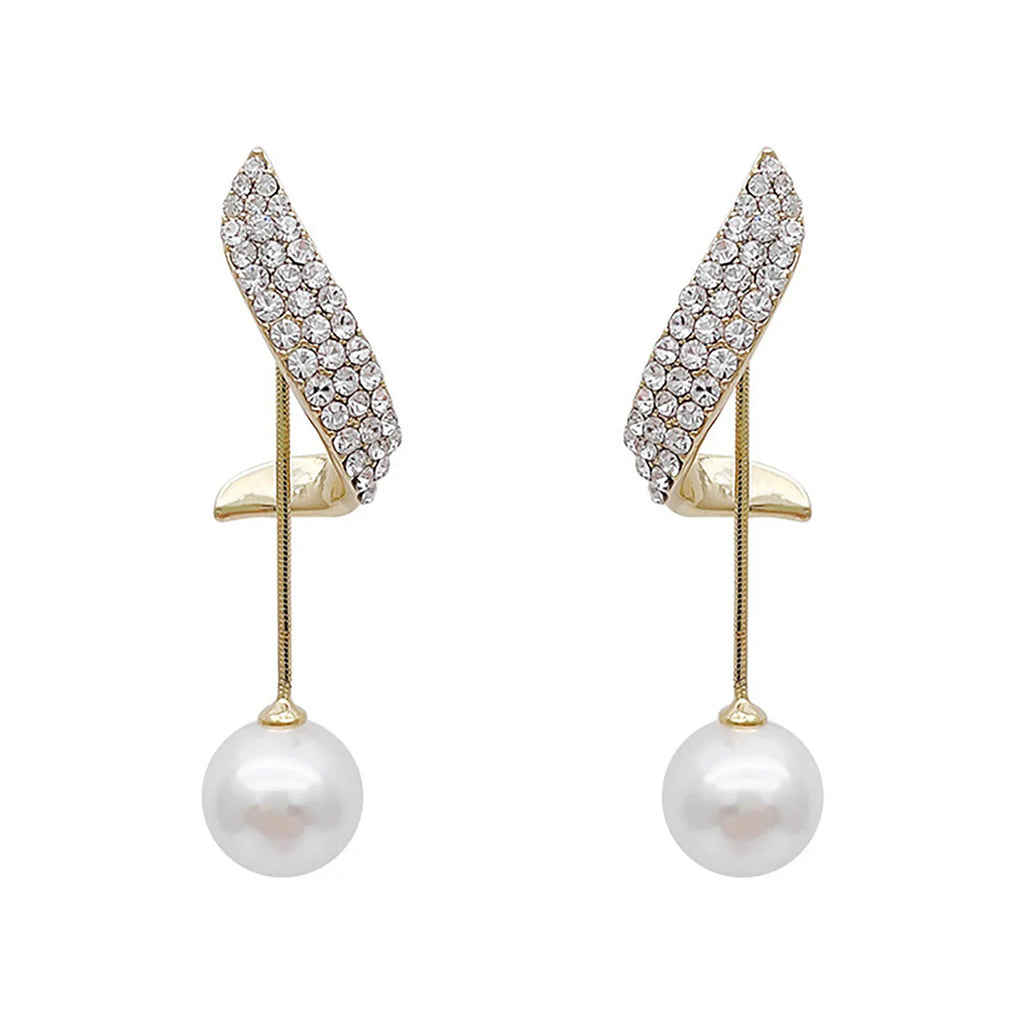 2 fashionable and gorgeous women's long diamond inlaid pearl geometric earrings, party and dinner party accessories