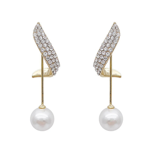 2 fashionable and gorgeous women's long diamond inlaid pearl geometric earrings, party and dinner party accessories