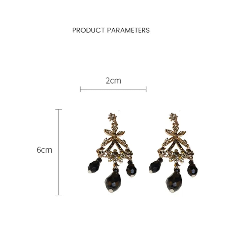 Vintage Black Color Flower Drop Earrings For Women Gothic Geometric Butterfly Heart Wings Earring Party Jewelry