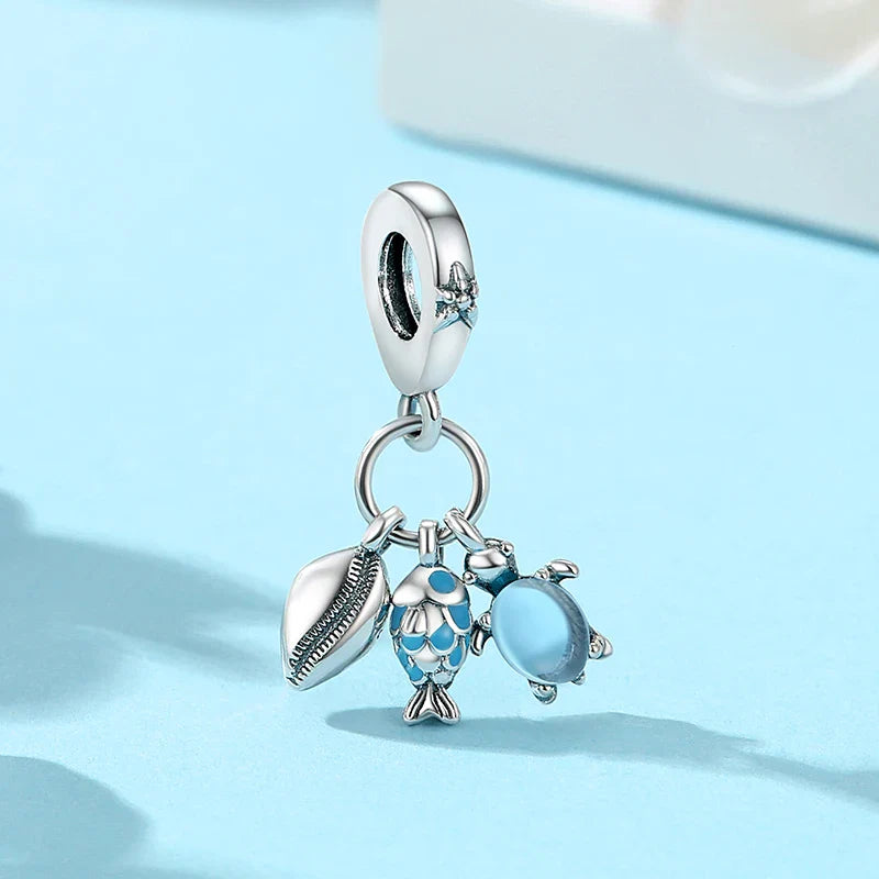 Original 925 Sterling Silver Charms Love Heart Turtle Murano Glass Pendant Beads Fit Pan Bracelet Necklace Jewelry For Women