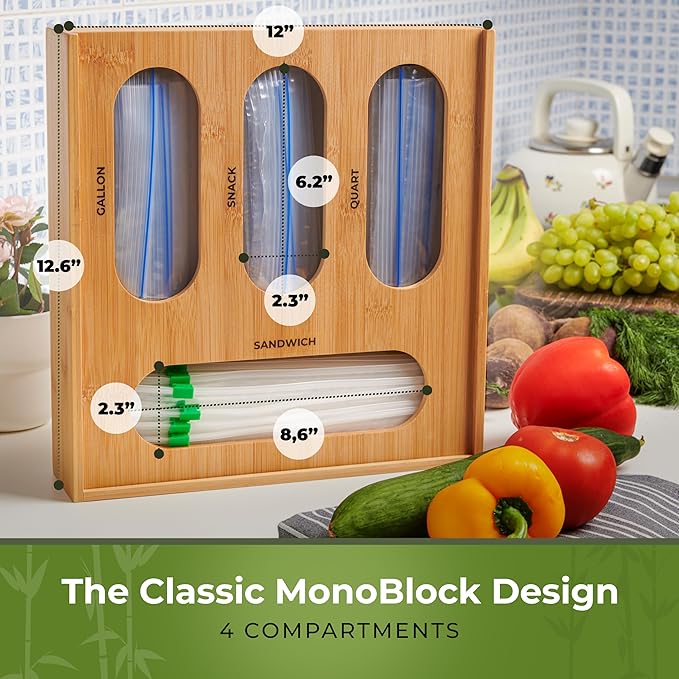 Movlive® Bamboo Plastic Bag Organizer for Drawer, Space-Saving Kitchen Storage