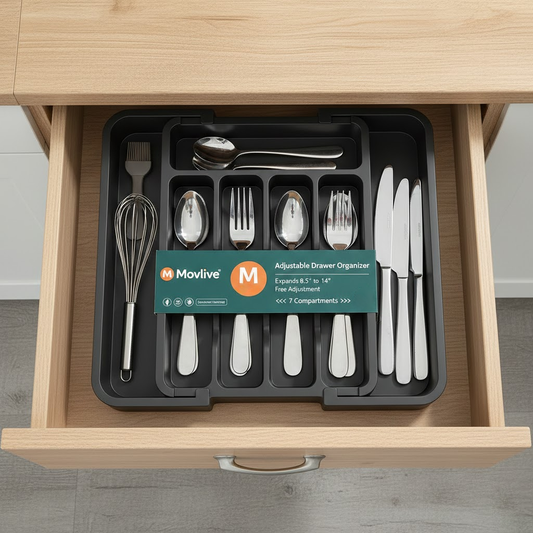 Movlive® 7-Compartment Silverware Organizer - Kitchen Drawer Storage Tray