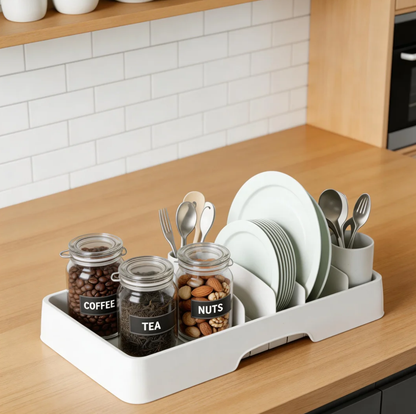 Movlive® Adjustable Kitchen Lid & Storage Organizer - Space-Saving Storage Solution for Cabinets and Drawers