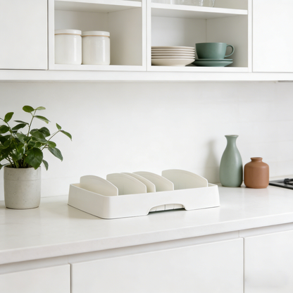 Movlive® Adjustable Kitchen Lid & Storage Organizer - Space-Saving Storage Solution for Cabinets and Drawers