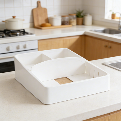 Movlive® Adjustable Kitchen Lid & Storage Organizer - Space-Saving Storage Solution for Cabinets and Drawers