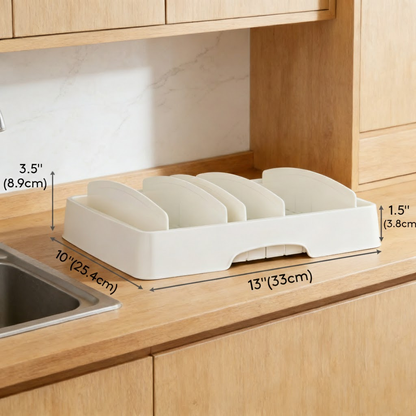 Movlive® Adjustable Kitchen Lid & Storage Organizer - Space-Saving Storage Solution for Cabinets and Drawers